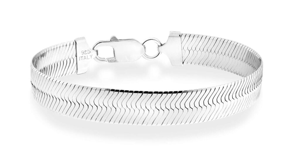 925 Sterling Silver Italian Solid 10mm Flat Herringbone Link Chain